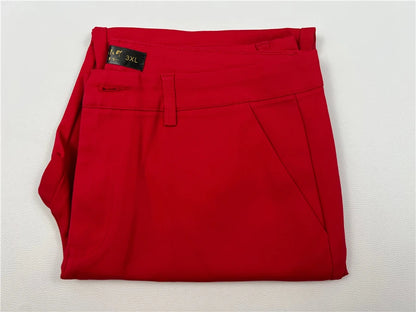 Pantalones rectos de algodón elástico de cintura ajustada