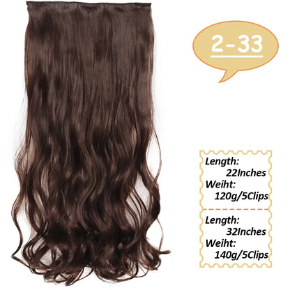 5 Clips Long Wavy Clip In Hair Extensions Synthetic Heat Resistant One Piece False Blonde