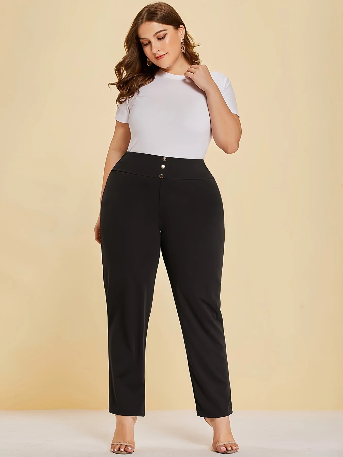 Fabric casual slit straight trousers