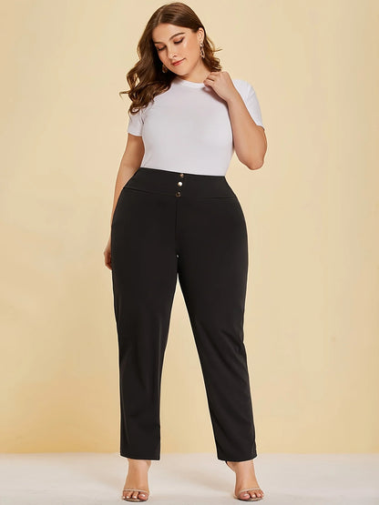 Fabric casual slit straight trousers