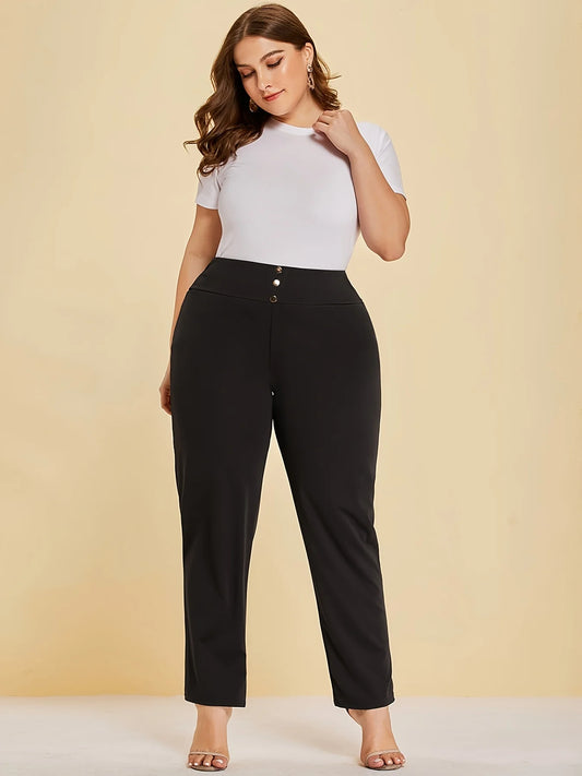 Fabric casual slit straight trousers