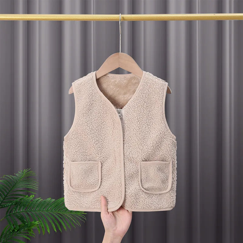 Baby Lamb Wool Warm Waistcoat Plush Vest Single Breasted Double Layer Warm Coat