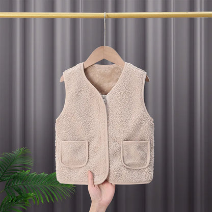 Baby Lamb Wool Warm Waistcoat Plush Vest Single Breasted Double Layer Warm Coat