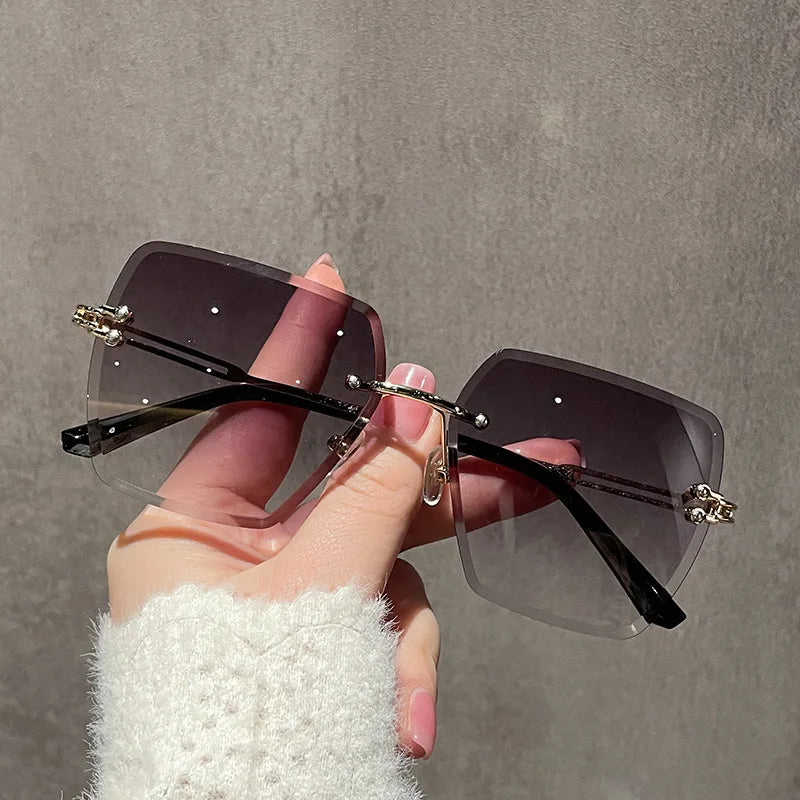 Oversized Rimless Sexy Vintage Sunglasses