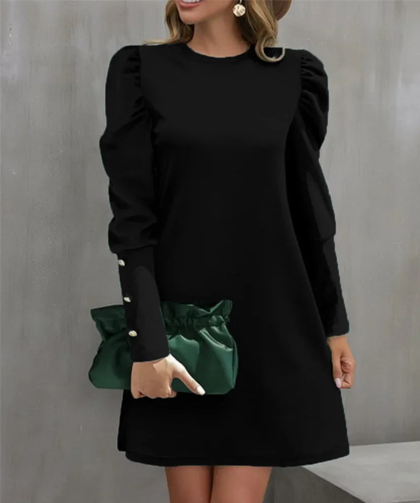 Round Neck Bubble Sleeve Dress
