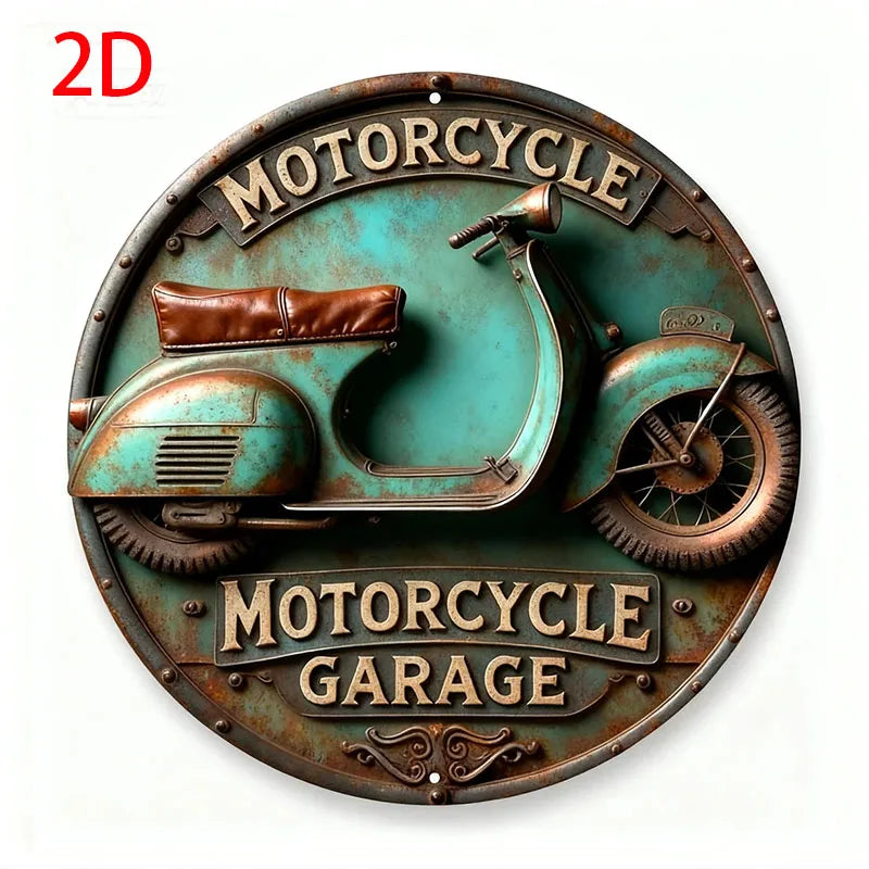 2D Vintage Round Aluminum Motorcycle Rustic Metal