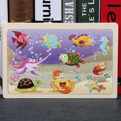 24 Pieces Puzzles Cartoon Animal Wood Jigsaw Learning Toys