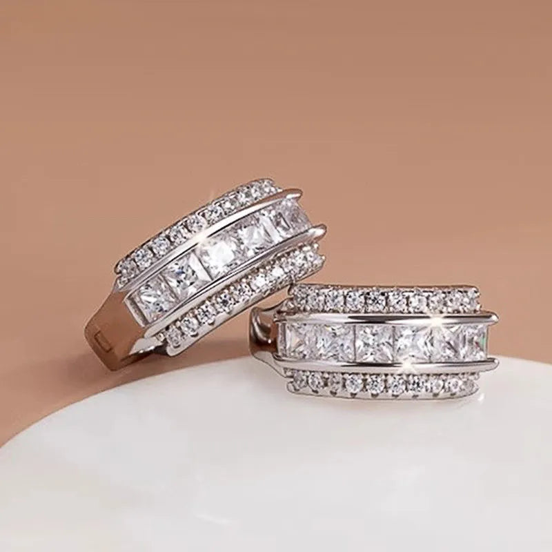 925 Sterling Silver Colorful/White Princess CZ Hoop Earrings