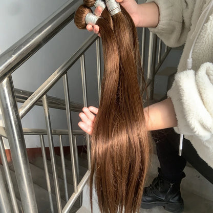 Straight Chocolate Brown Human Brazilian Hair Extensions
