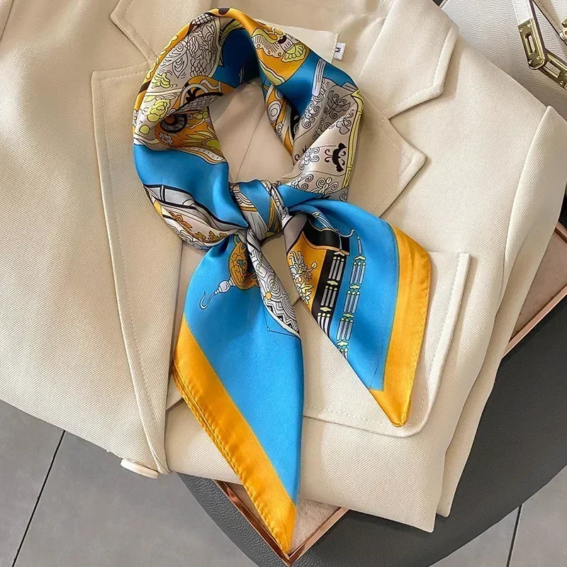 Luxury Silk Square Scarf Soft Satin Horse Hairband Hijab Headband Shawl