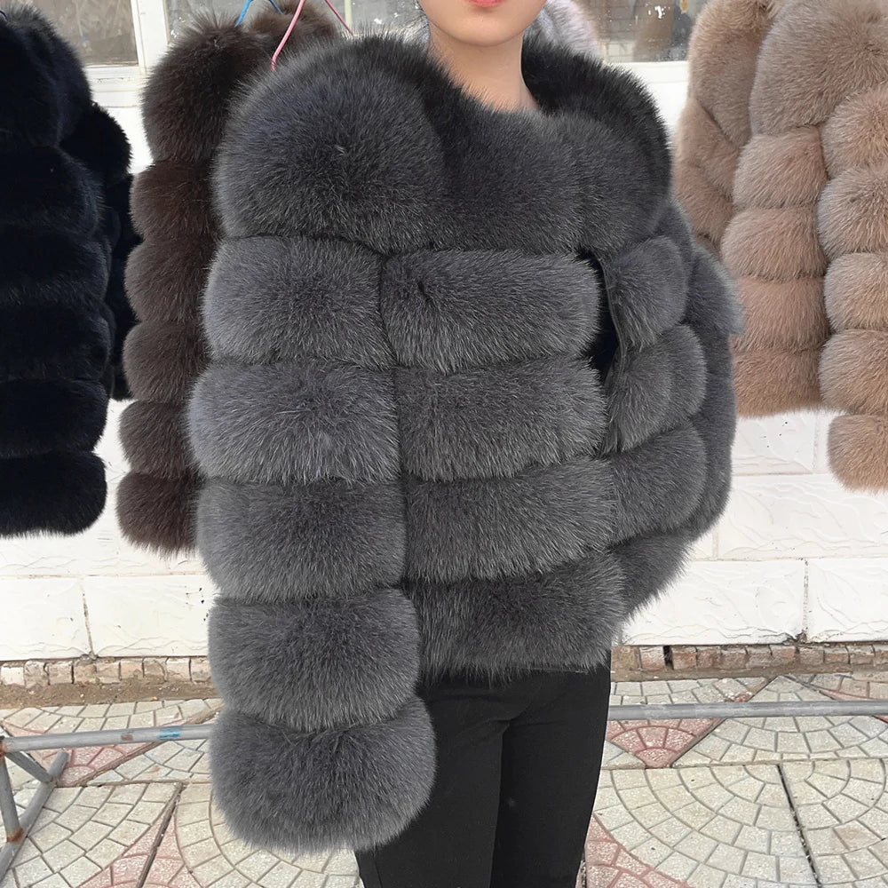 Fox Fur Coat Real Winter Brown Leather Coats & Jackets