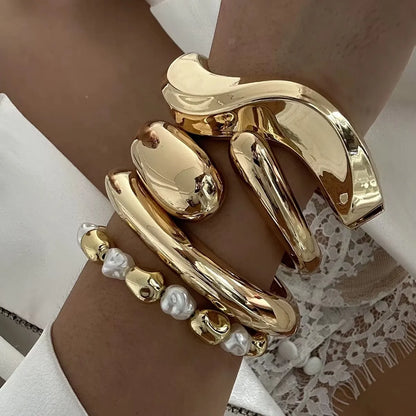 Wave Twist Exaggerated Chunky Cuff Bangle Hip Hop Bracelet