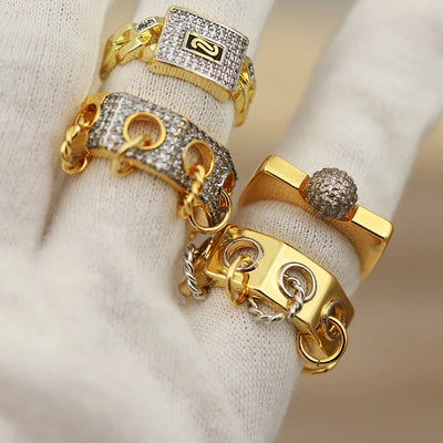 Zirconia Beads Charm Luxury Crystal Engagement Metal Open Rings