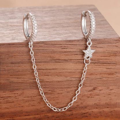 Stainless Steel Gold Color Chain Dangle Drop Zirconia Earrings
