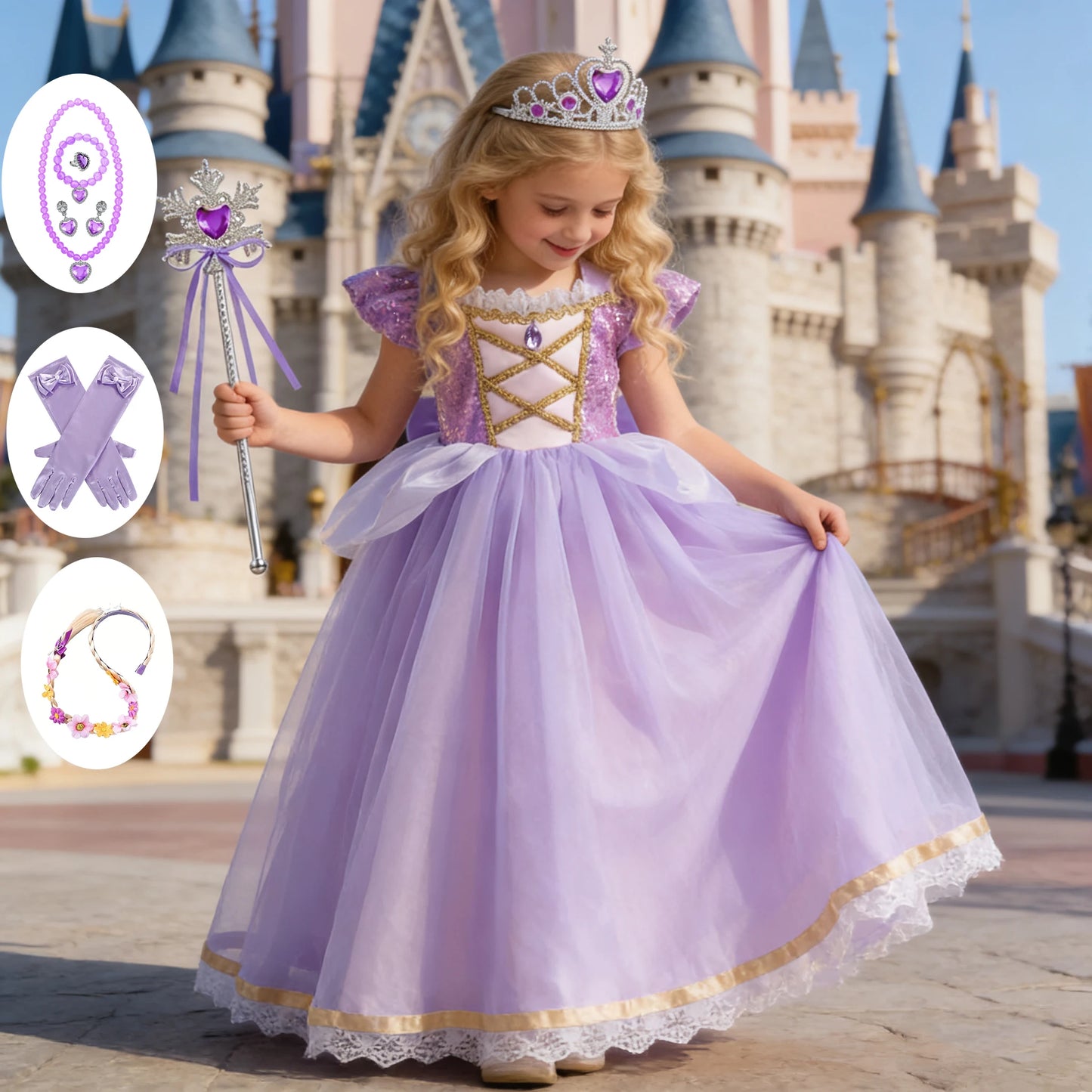 Elegant Rapunzal Princess Cosplay Costume Dress