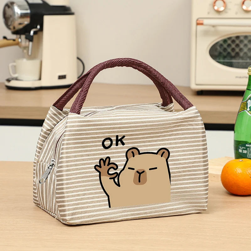 Capybara Portable Cute Anime Printed Figures Stripe Freezer Lunch Bags