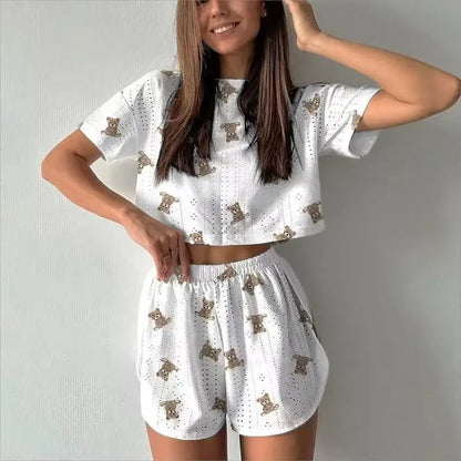 Short Sleeve Shorts Jacquard Print Pajamas Set