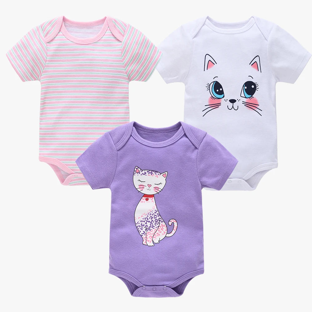 3/6 pcs Baby Girls Cotton Short Sleeve Toddler