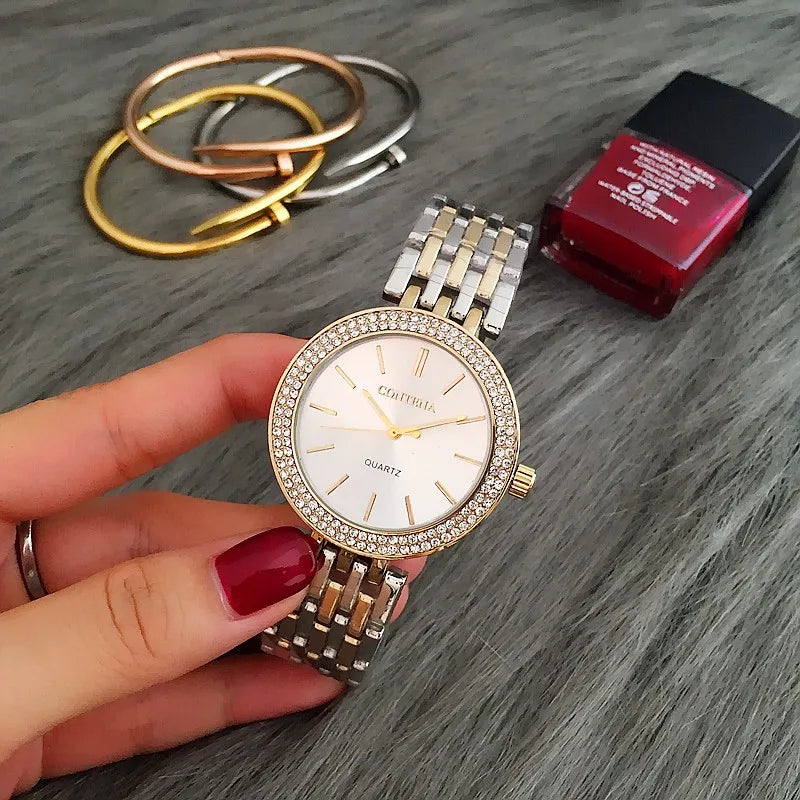 Luxury Stainless Steel Rhinestone Quartz Watch