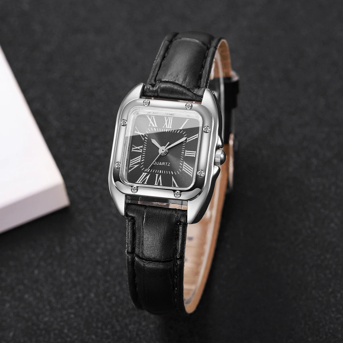Square Leather Strap Roma Dial Quartz Watch
