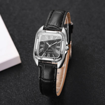 Square Leather Strap Roma Dial Quartz Watch