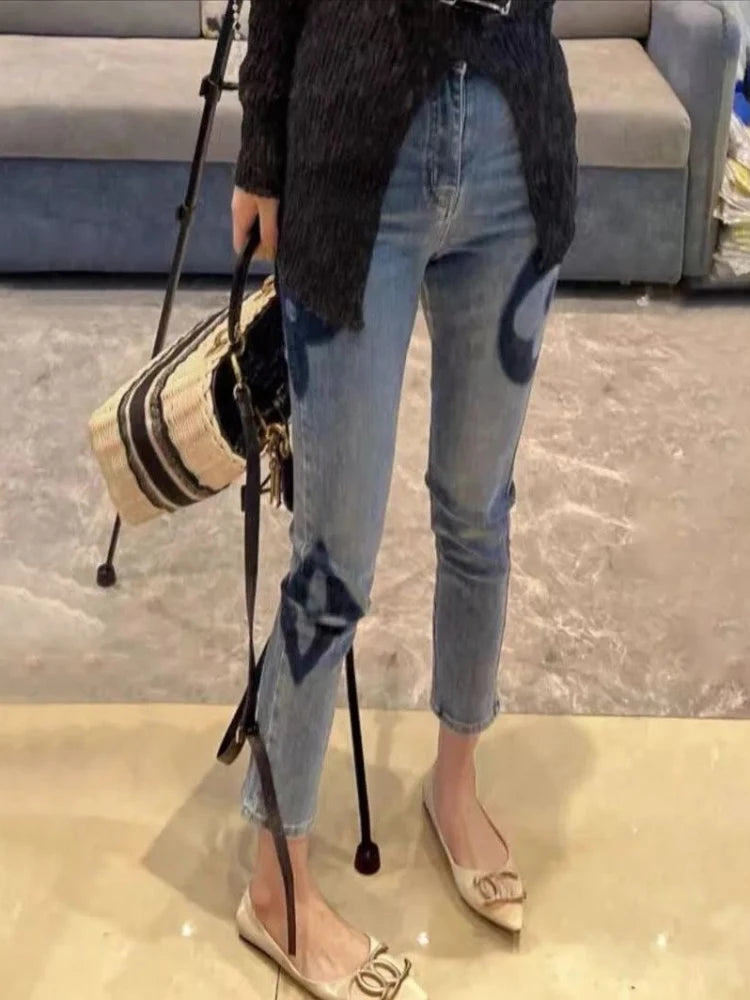 High Waist Slim Fit Elastic Straight Leg Jeans