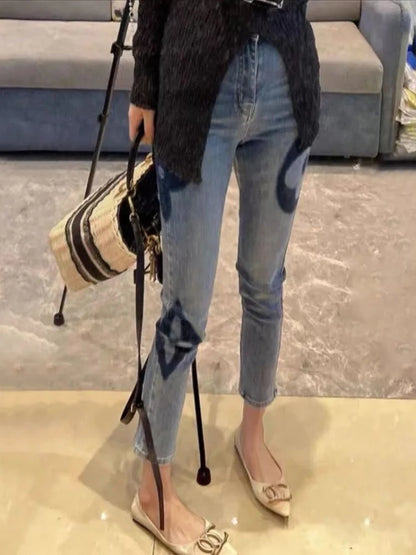 High Waist Slim Fit Elastic Straight Leg Jeans