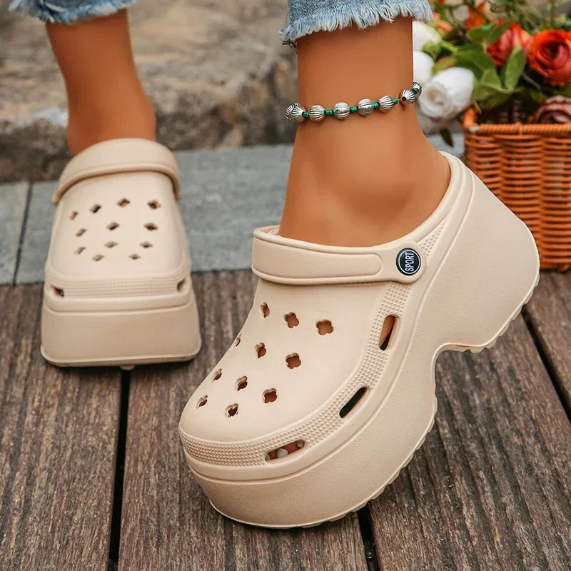 Chunky Platform Clogs Garden Slippers Hollow Out Thick Bottom Slip Beach