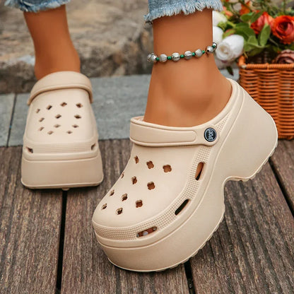 Chunky Platform Clogs Garden Slippers Hollow Out Thick Bottom Slip Beach