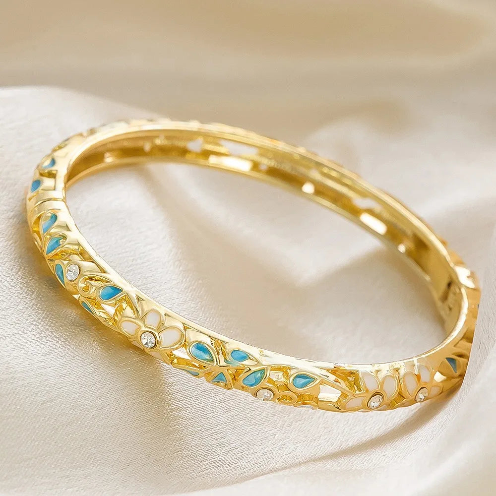 Enamel Dropped Glaze Flower Diamond Metal Bracelet