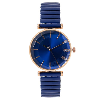 Luxury Treasure Blue Crystal Quartz Casual Stainless Steel Stretch Strap Watch