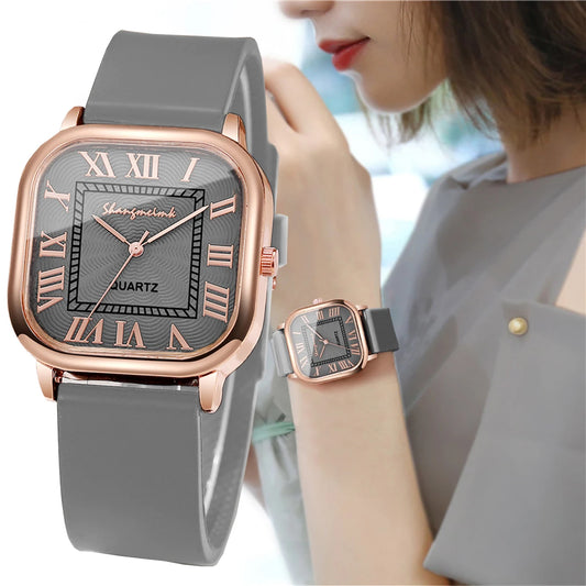 Square Silicone Roma Dial Quartz Wristwatch