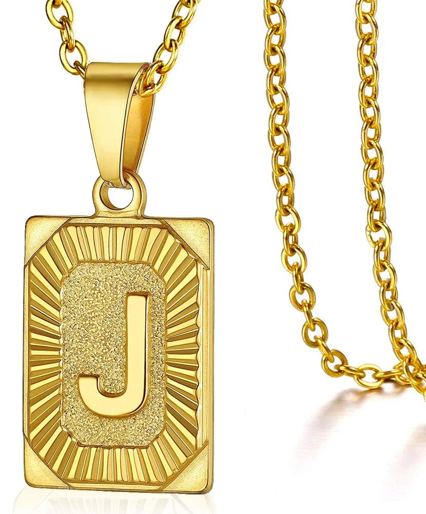 Initial Pendant Stainless Steel Letter Square Necklace