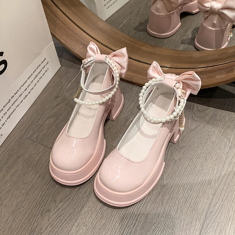 High Heels Pearl Buckles Shoes