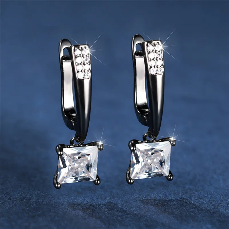 Geometric Crystal Antique Black Zircon Square Stone Earrings