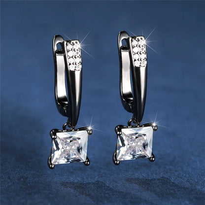 Geometric Crystal Antique Black Zircon Square Stone Earrings