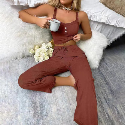 sleepwear sexy lace suspender Pajamas Set