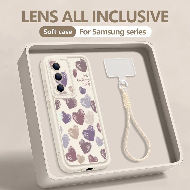 Simple Love Patterned Lanyard Phone Case For Samsung Galaxy Soft Strap Cover