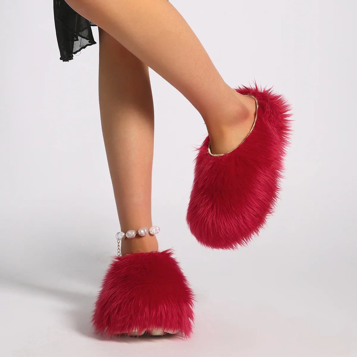 Faux Fur Platform Thick Sole Slippers