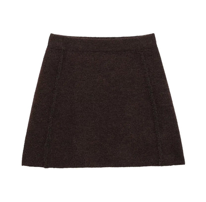 Falda mini ajustada de punto de manga larga con cuello redondo