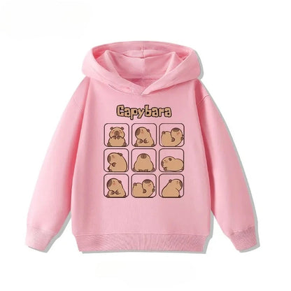 Autumn Winter Cartoon Cute Capybara Print Hooded Pullover