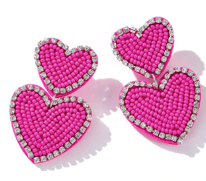 Hearts Dangle Beaded Earrings