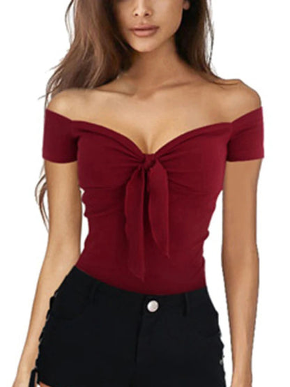 Short Sleeve V-neck Off Shoulder Sexy Slim Fit T-shirts