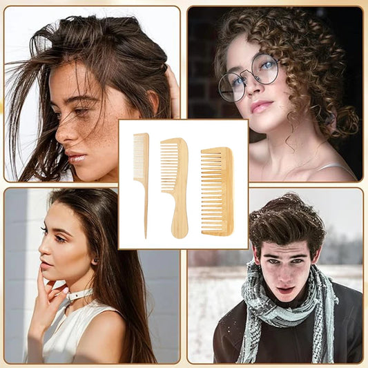 Natural Handmade Bamboo Hair Brush Set