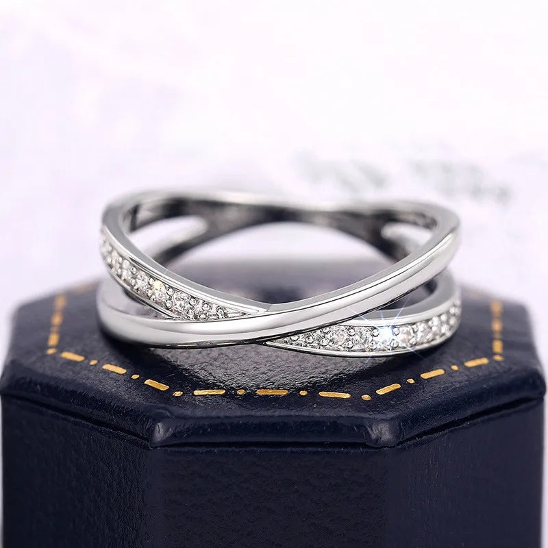 DANA 925 Sterling Silver Cross Cubic Zirconia Ring