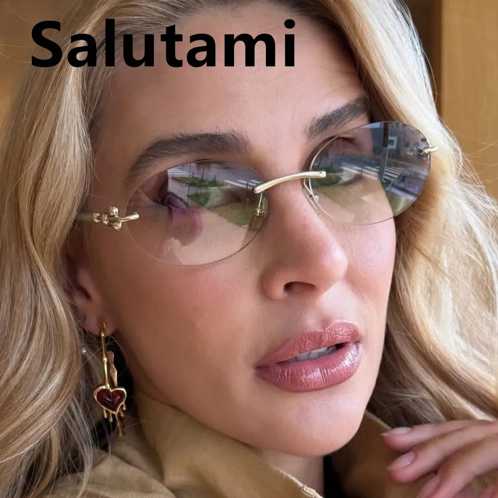 Cutting rimless small round sunglasses