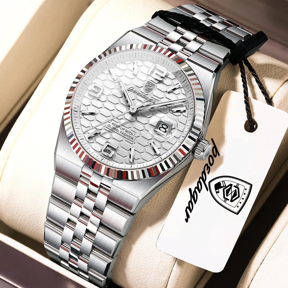 Quartz Stainless Steel Date Elegant Luminous Waterproof Watch