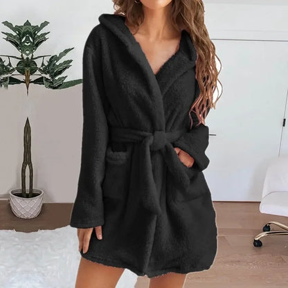 Bath Fluffy Plush Sexy Hooded Bathrobe