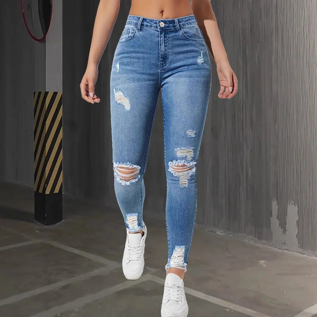 Streetwear Ripped High Waist Vintage Stretch Jeans Pants
