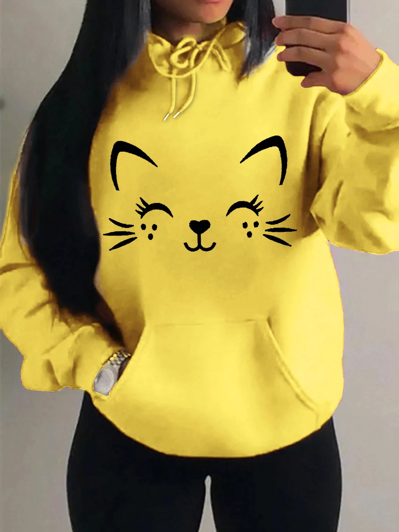 Casual Hip Hop Hoodie Happy Cat Pulloverar